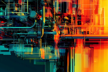 Poster - Abstract Industrial Pipes, Energy Flow, Factory, Background