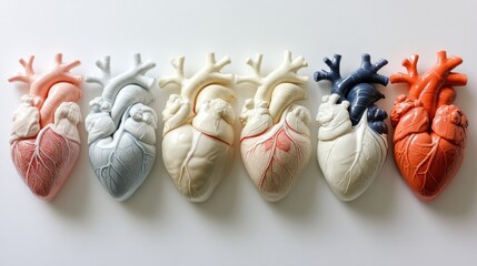 Poster - Colorful anatomical heart models arranged in a gradient, showcasing human anatomy for educational use