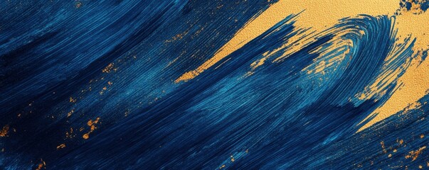 Poster - Vibrant blue and gold abstract brush strokes on canvas
