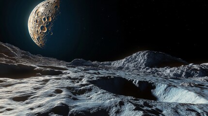 Wall Mural - desolate beauty lunar surface, craters, and distant earth, space exploration concept