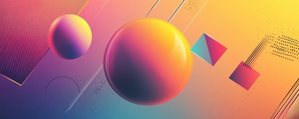 Poster - Vibrant abstract geometric shapes with gradient spheres and squares on colorful background