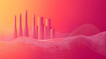 Poster - Pink factory sunrise, digital wave background