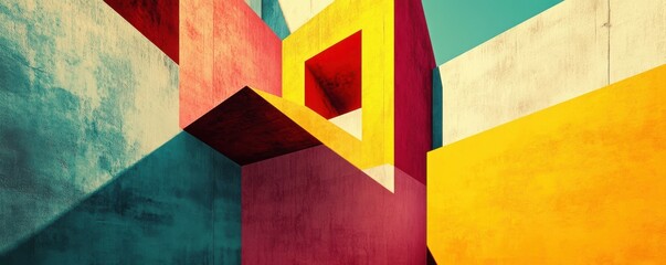 Poster - Colorful geometric architectural abstract with bold shadows and angles