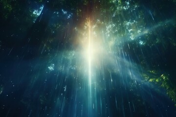 Wall Mural - light beam effect sunlight outdoors woodland.