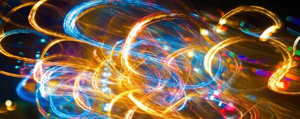 Poster - Vivid abstract light trails in dynamic circular patterns with neon colors