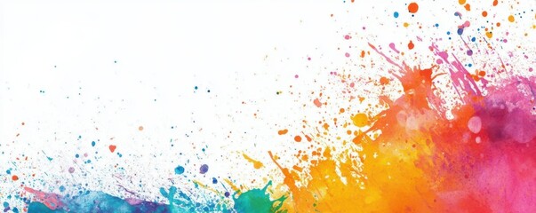 Poster - Colorful abstract splatter background with vibrant paint splatters and white space