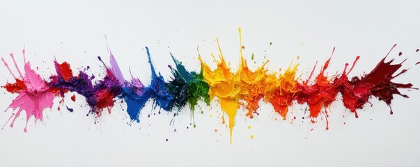 Poster - Dynamic splatter of vibrant rainbow paint exploring abstract expressionism
