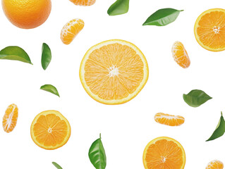 Wall Mural - Isolated Orange Slices and Leaves Pattern