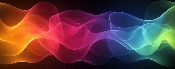 Poster - Colorful abstract wave patterns on dark background with rainbow gradient