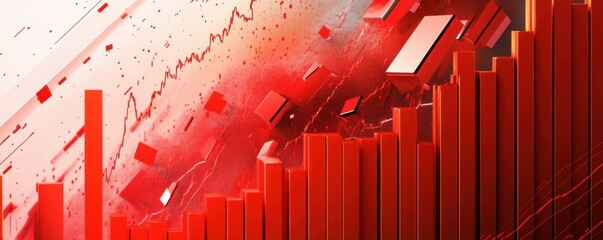 Poster - Abstract red financial chart with rising bars and geometric shapes