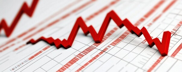Poster - Red financial graph showing market fluctuations on economic chart background