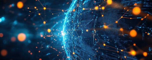 Poster - Futuristic digital global network with glowing connections and data nodes