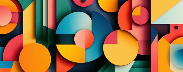 Poster - Colorful abstract geometric shapes composition with circles and rectangles