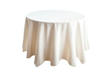 Poster - Elegant white round tablecloth mockup for home textiles showcasing pristine surface and flawless draping in a professional setting