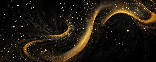 Poster - Flowing golden particles in dynamic abstract wave pattern