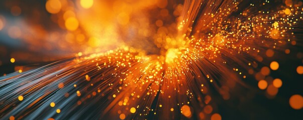Poster - Dynamic abstract light trails and glowing orange bokeh with fiber optic texture