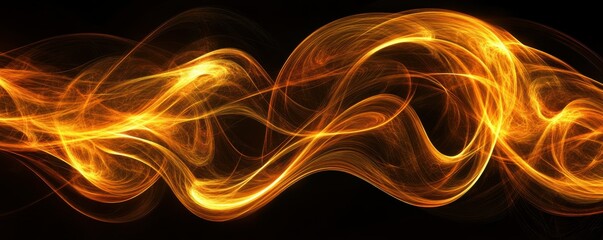 Poster - Abstract golden light waves in motion on dark background