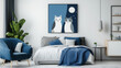 © Yung - Two Cats by Moonlight:  A minimalist art print depicting two cats silhouetted against a backdrop of a crescent moon and starry night, perfect for adding a touch of whimsy to your modern home decor.