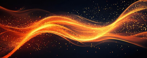 Poster - Abstract glowing light waves with sparkling particles in dark background
