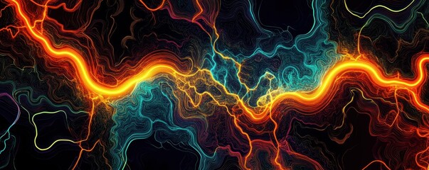 Poster - Vibrant abstract electric waves in neon colors