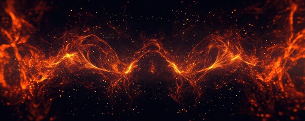 Poster - Fiery abstract energy waves dancing in cosmic space
