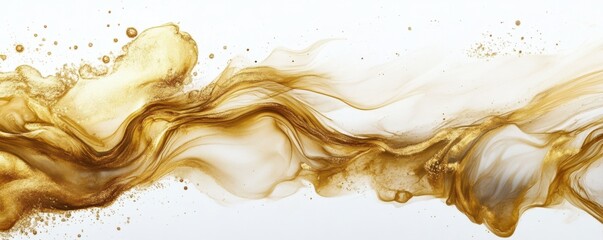 Poster - Golden abstract wave of dynamic fluid motion and energy on white background