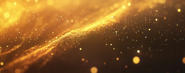 Poster - Glowing abstract gold particle wave on dark background