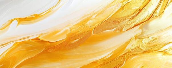 Poster - Golden and white abstract oil painting texture with bold brushstrokes