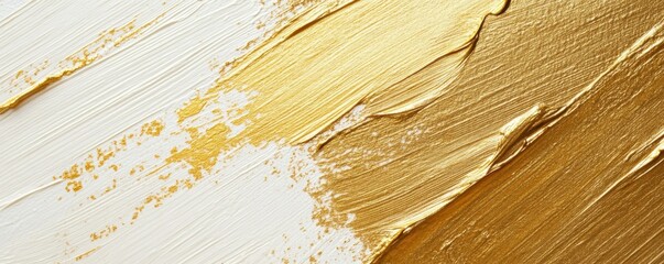 Poster - Abstract gold and white paint strokes on canvas texture