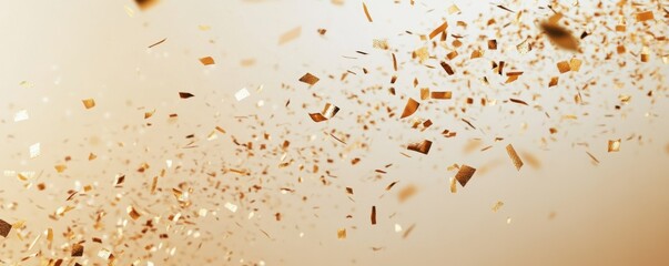 Poster - Golden confetti in the air against a light background