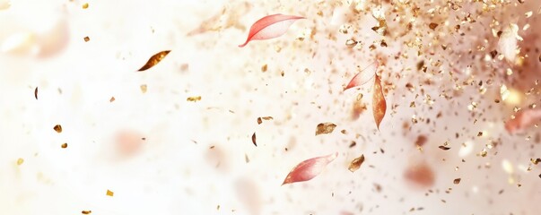 Poster - Elegant fall leaves and gold particles in soft focus abstract background