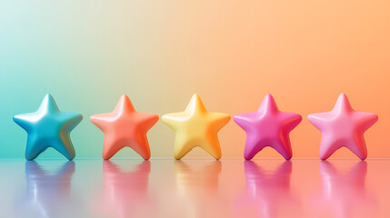 Fototapete - Colorful star-shaped plastic objects in vibrant hues of blue, orange, yellow, and pink, reflecting light