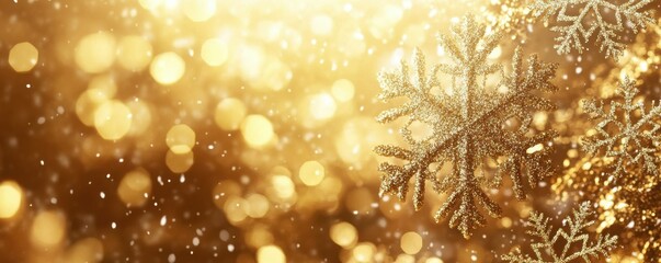 Poster - Glittering gold snowflakes with bokeh background