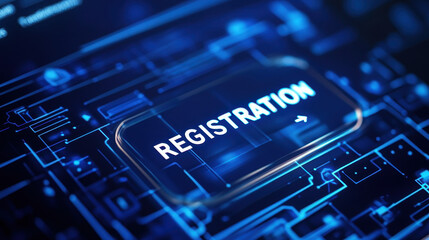 Digital registration concept with blue futuristic interface design