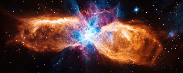 Wall Mural - stunning cosmic nebula in vibrant colors of orange and blue