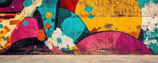 Poster - Vibrant abstract street art with colorful shapes on urban wall