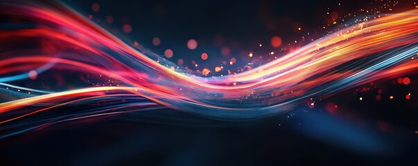 Poster - Abstract neon light trails art with vibrant swirling colors and dynamic movement
