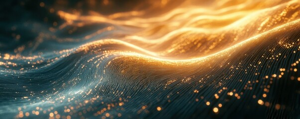 Poster - Glowing abstract waves of light and particles in warm and cool tones