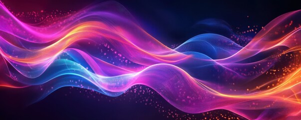 Poster - Vibrant abstract waves in motion with colorful light streaks and sparkling particles