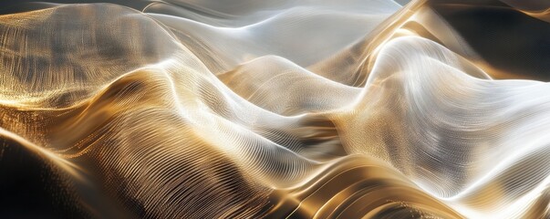 Poster - Abstract golden and silver waves of light creating a rippling effect