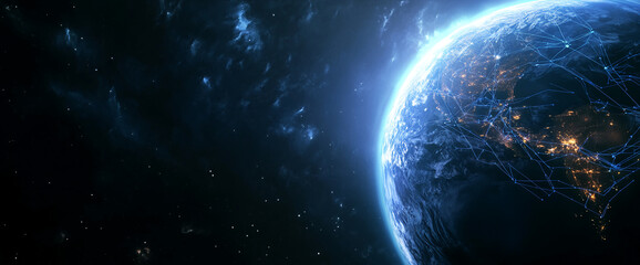 Poster - Earth with glowing connections in space, digital network, abstract technology concept