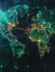 Poster - Global network with glowing lines connecting continents