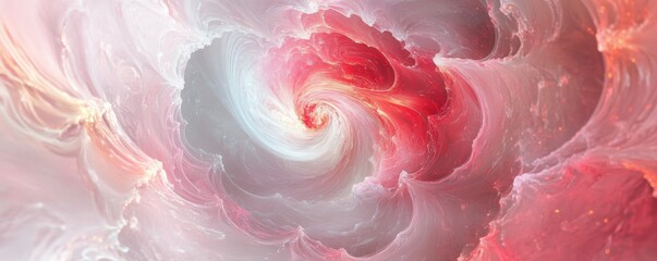 Poster - Abstract swirling vortex in soft red and white hues with subtle texture