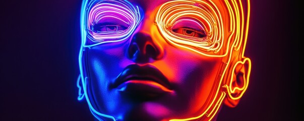 Poster - Vibrant neon art illustration with abstract glowing lines and futuristic design