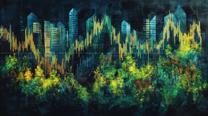 Poster - Trading concept with stock market graphs, financial diagram and line charts at abstract dark background. 3D rendering illustration