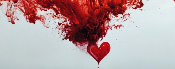 Poster - Red ink explosion forming heart shape on white background