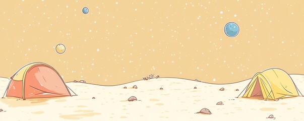 Wall Mural - two tents on a desert planet under a starry sky.