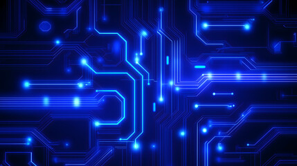 Fototapete - Vibrant Blue Glowing Digital Network Circuit Background Design