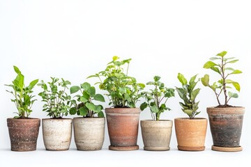 Wall Mural - A Row of Potted Plants in Terracotta Pots. A Fresh and Vibrant Home Decor Display.