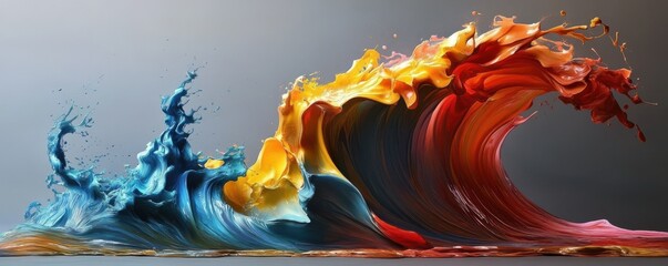 Poster - Vibrant wave of colorful paint splashing in dynamic motion